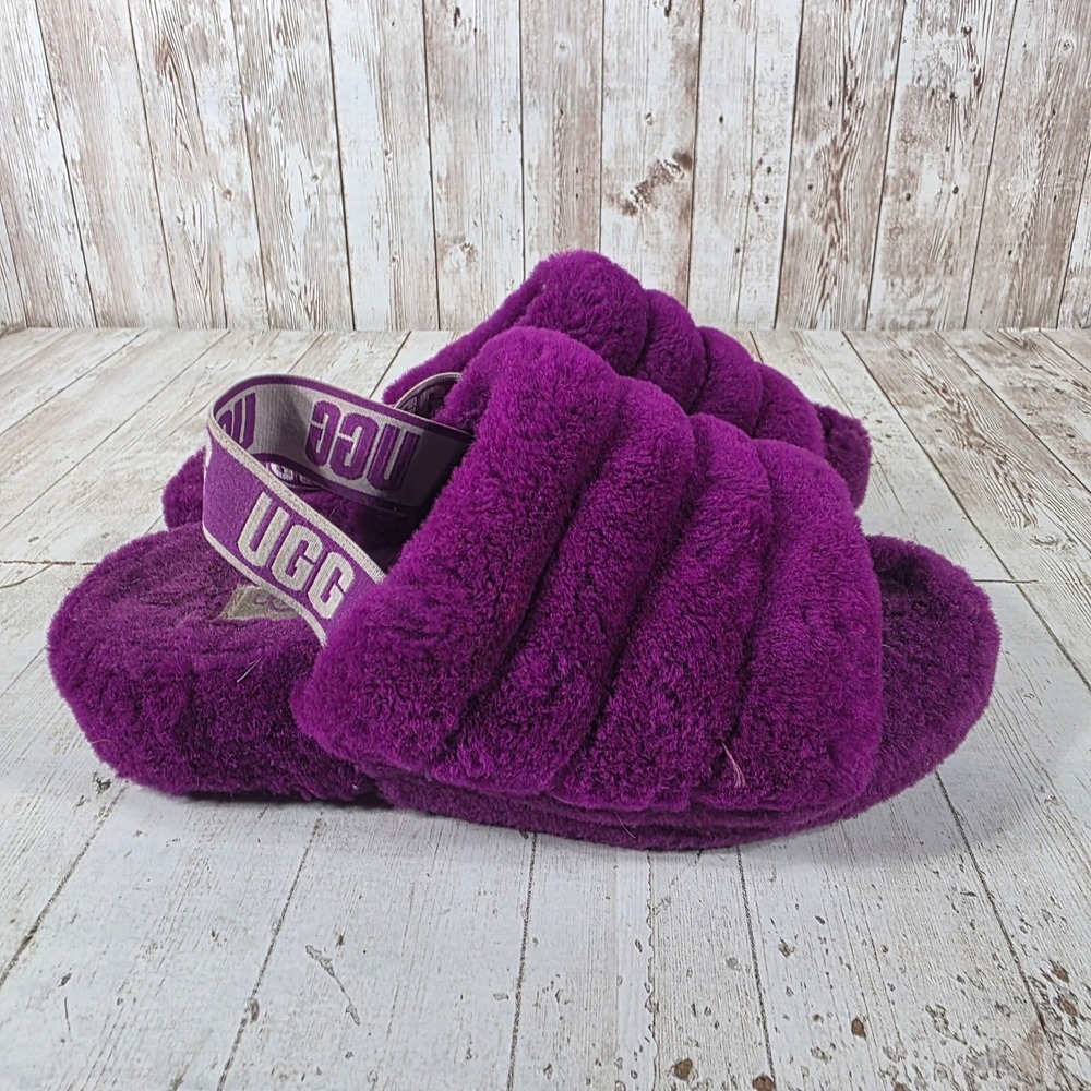 UGG Fluff Yeah Slide Purple Sheepskin Slingback Slipper 1095119 Womens 8